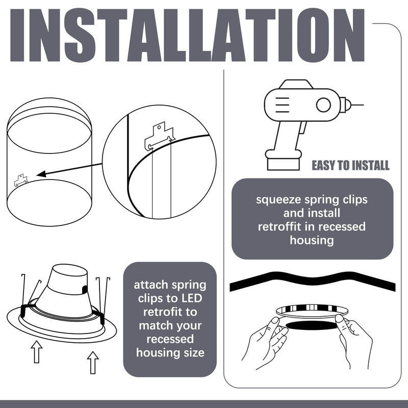 Dunzy Recessed Light Clips Downlight Housing C Clips Retrofit for Downlight with Self Tapping Screws Metal for Retrofit Down Light, Silver (80 Pcs) 80
