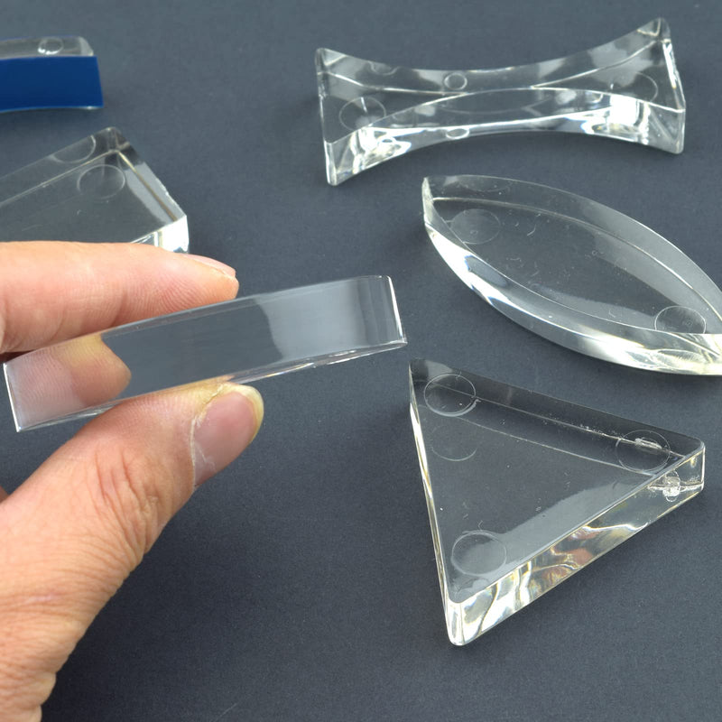 [Australia - AusPower] - 6 Pcs Acrylic Glass Light Prism Optical Lens Triangular Semicircular Rectangular Concave convex mirror Len Physics Demonstration Tools Equipment for Physics Teaching Lab Reflection refraction Science 