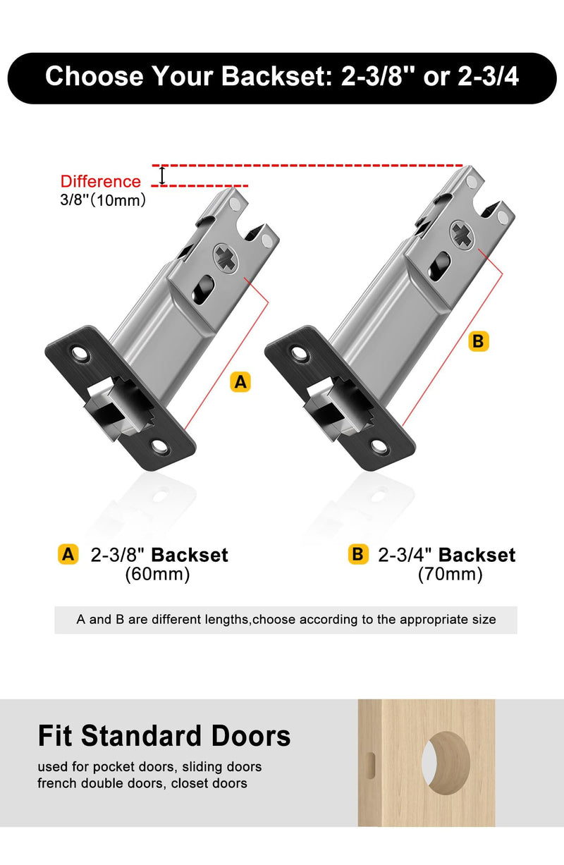 goldenwarm Matte Black Pocket Door Lock with Pull, Square Pocket Door Hardware 2-3/8" Backset, Black Pocket Door Handles 1 Pack 2-3/8” Latch