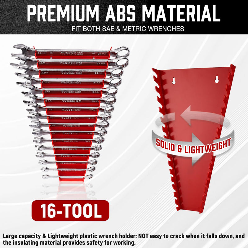 ALOANES 96-Slot ABS Plastic Wrench Organizer, Standard Hanging Wrench Organizer for Tool Box and Wall, Fit SAE & Metric Wrench Storage, 6 Pack Lightweight Wrench Holder(Red) Red 6Pack