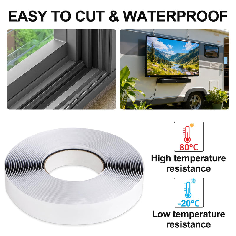 Butyl Tape 10m (32.8FT) - Industrial Grade Waterproof Butyl Rubber Sealant Tape for Roof/RV/Car Leak Sealing & Window/Headlight Repair 1/16" x 3/4" x 33' (2mm x 20mm x 10M）