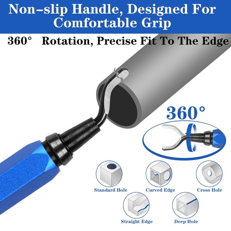 [Australia - AusPower] - KOMABLEN Pack of 21 Deburring Metal Tool Universal, Hand Deburring with 20 High-Speed Steel Blades, 360° Rotating Deburring Tool, 3D Printer Accessories for Plastic, Aluminium, Stainless Steel blue 