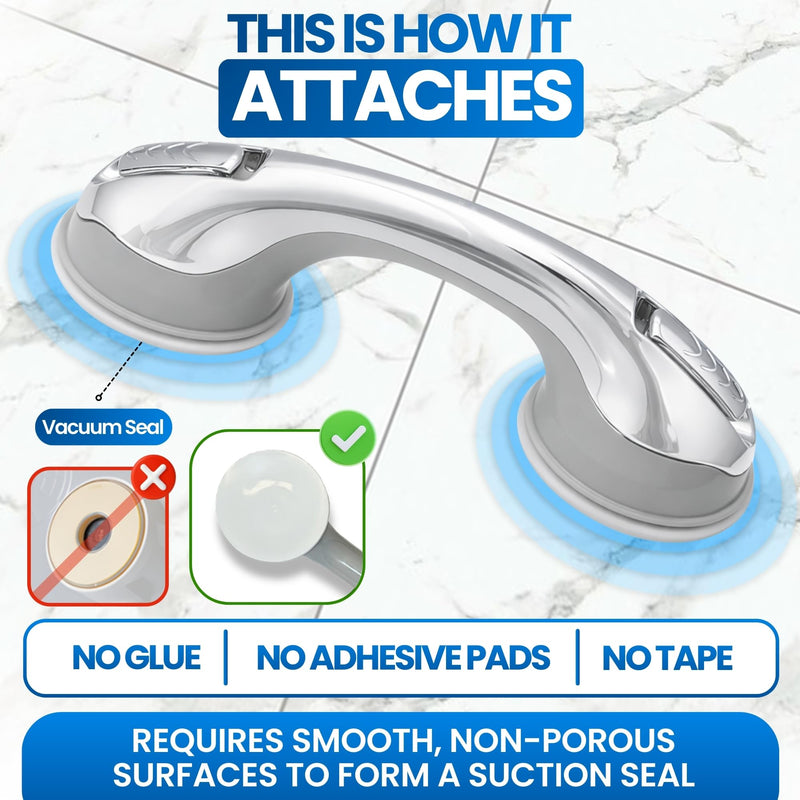 Safe-er-Grip Safe-er-Grip Changing Lifestyles Suction Cup Grab Bars for Bathtubs & Showers; Safety Bathroom Assist Handle, Chrome, 12 inches No Color 12 inch (Pack of 1)