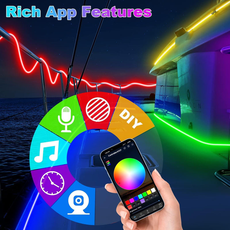 Boat Led Light 33FT, 12V RGB Waterproof Pontoon Boat Lights Exterior | IP67 Upgraded Marine Boat Interior Lighting with App for Pontoon, Deck, Bass , RV, Fishing Kayak
