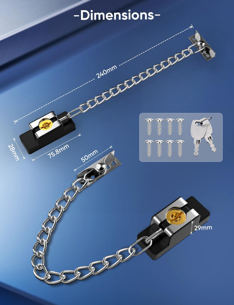 Door Chain Lock Heavy Duty, Security Heavy Duty Chain Door Latch for Front Door Inside Door with Key, Door Lock for Child, Puertas, Hotel, Bedroom,Window (Sliver,2 Pack) 2 Pack Silver