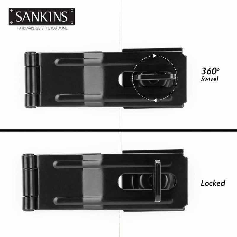 [Australia - AusPower] - SANKINS 4-1/2" Swivel Staple Safety Hasps, Gate Door Hasp Latches Safety Packlock Clasp Locking with Twist Knob for Fence, Gate, Cabinet, Black 1 