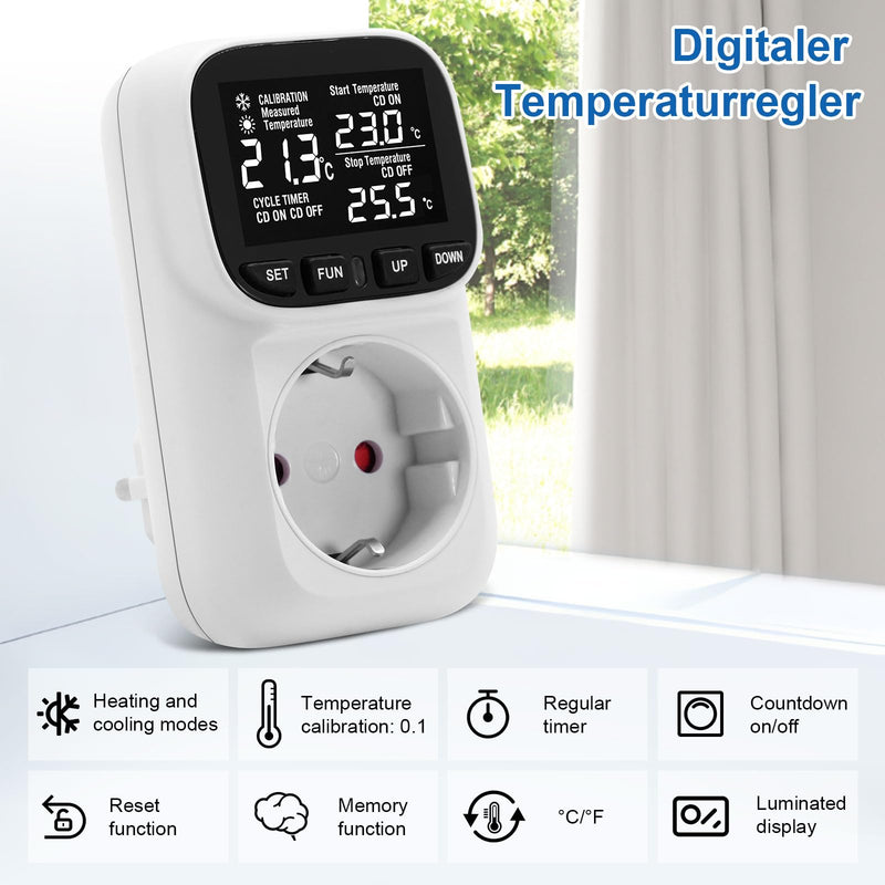 [Australia - AusPower] - Digital Temperature Controller Socket 230 V with Sensor Temperature Controller Digital Thermostat Socket Temperature Monitor with Heating and Cooling Mode for Greenhouse, Fridge, Terrarium 