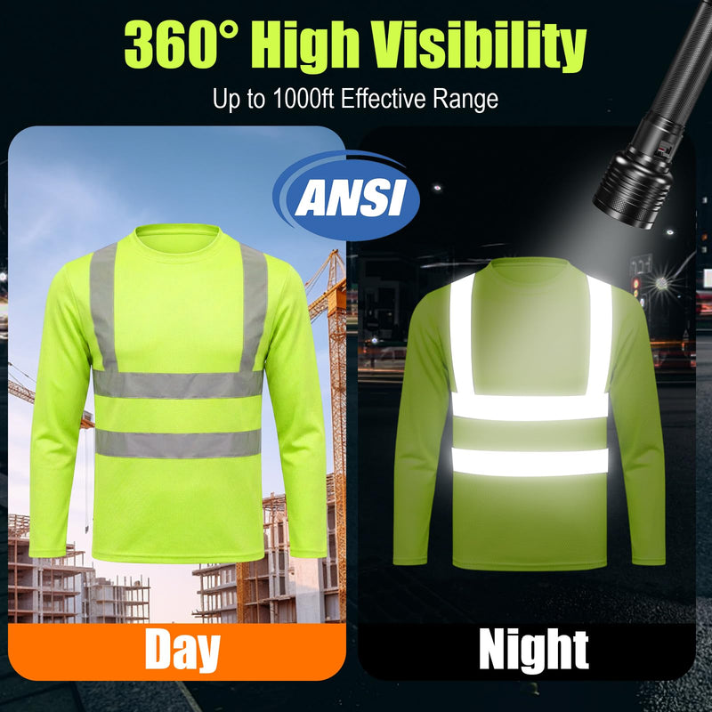 HYCOPROT Hi Vis Safety Shirts Long Sleeve High Visibility Reflective Shirt for Men Women Class 3 Construction T Shirt Work T-shirts Clothes for Warehouse Camisas Reflectivas de Trabajo para Hombre X-Large Yellow