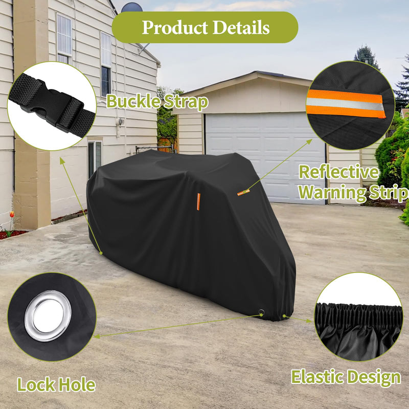 STARTWO Adult Tricycle Electric Trike Cover, Bike Storage Outdoor Waterproof, Windproof Bicycle Protective, Dustproof Bike Covers Black 210D Oxford Cloth with PU Coating