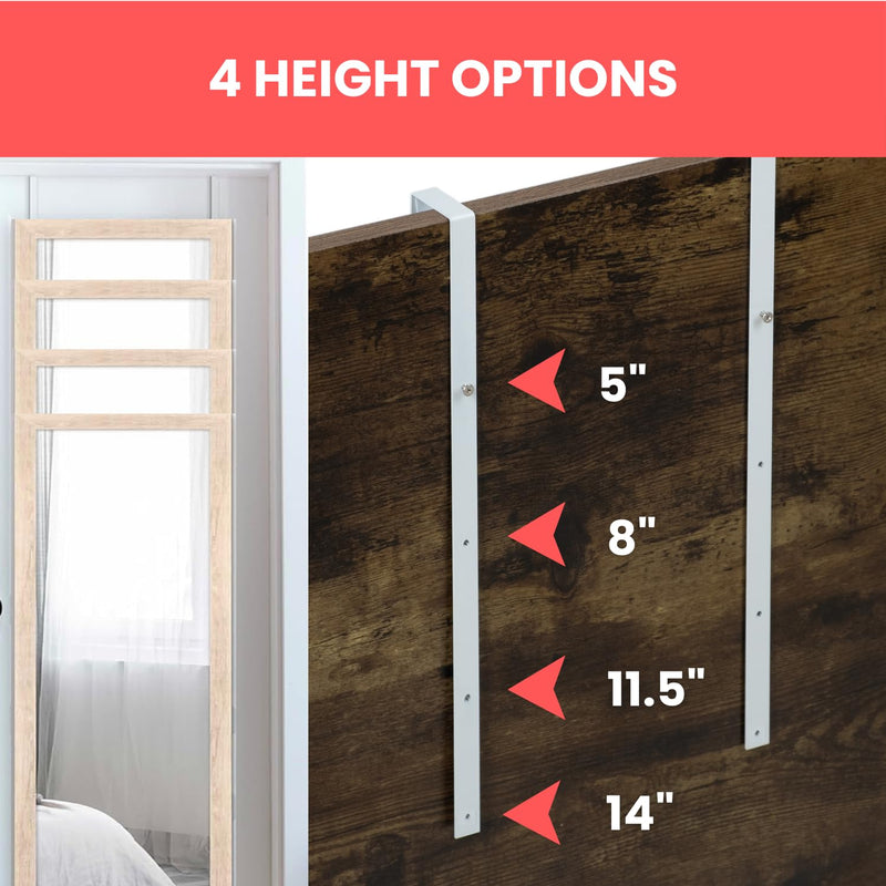 [Australia - AusPower] - Over-The-Door Mirror Hanger (Patent Pending) : Adjustable 14.5-inch Door Mirror Hanger Set w Protective Lining | Over The Door Mirror Hooks Perfect Height &Fit- 2 Mirror Brackets Set 1.5'' Door Depth 