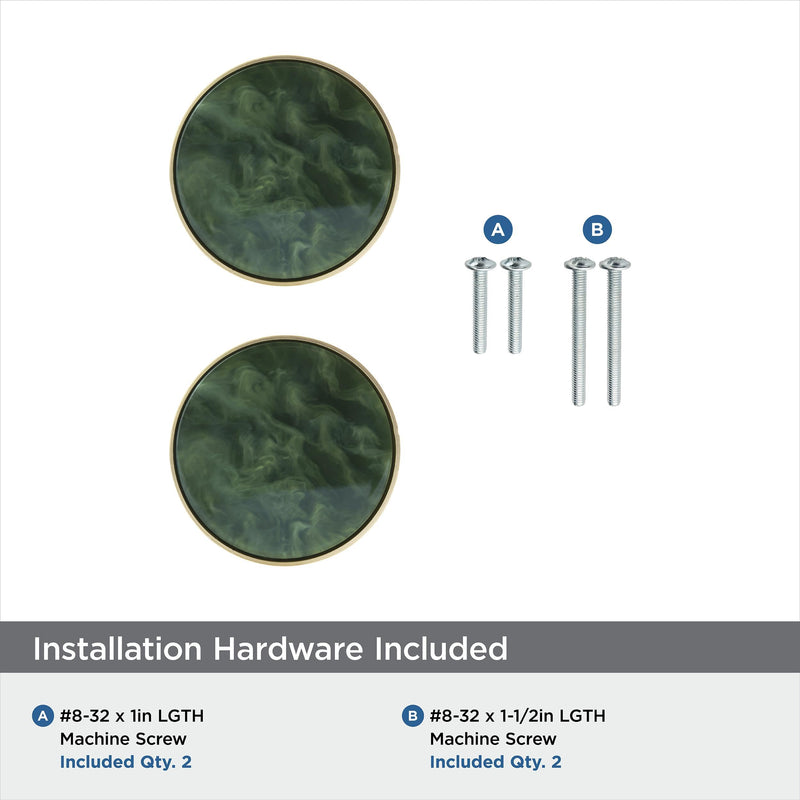 Amerock 2PK36972EMG Accents Round Cabinet Knob | Furniture Knob | 2 inch (51 mm) Diameter Gold/Emerald Green Decorative Drawer Pull