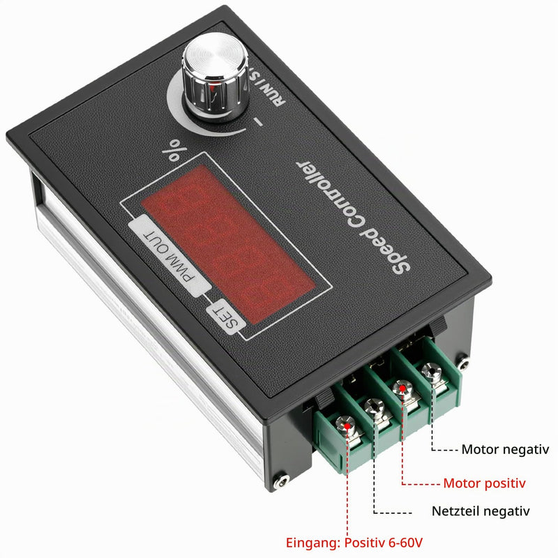 QWORK® PWM DC Motor Speed Controller 6-60V 30A - Digital LED Speed Controller for Engines 12V 24V 36V 48V Infinitely Adjustable with Rotary Knob