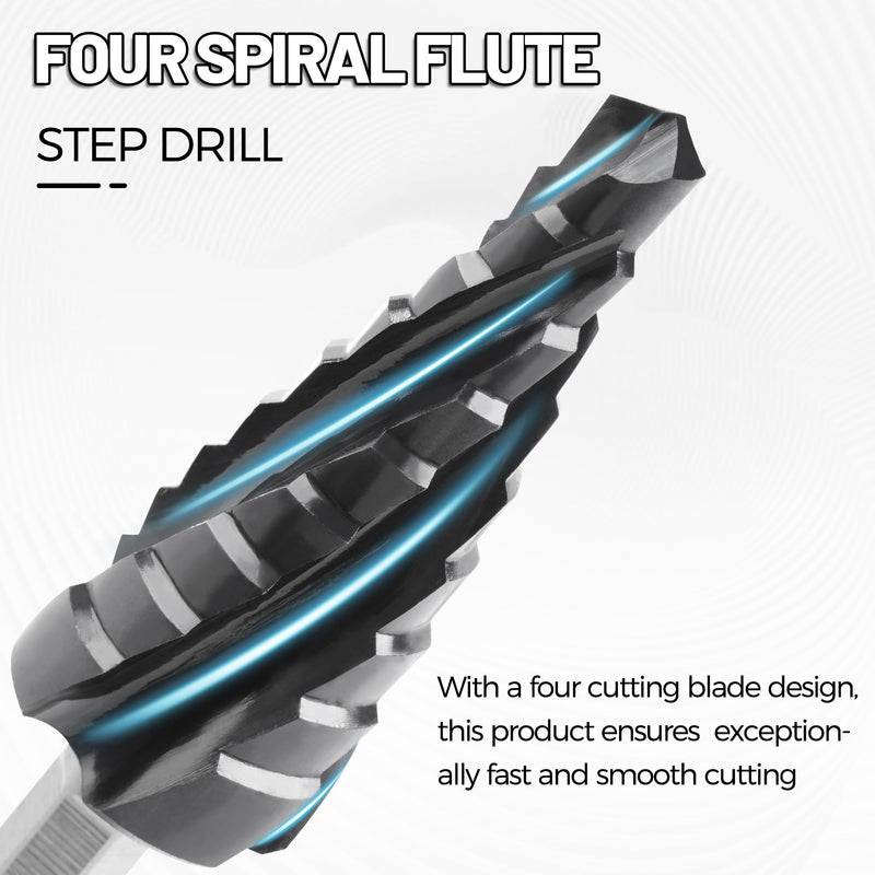 3 PCS Cobalt M35 Step Drill Bits Set 1/8" to 7/8", TiAlN Coating 4 Spiral Flute Step Bit for Stainless Steel, Metal, Aluminum, Plastic M35 3pcs