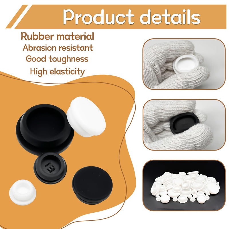 [Australia - AusPower] - 125PCS 8 Sizes Black Rubber Plugs for Round Holes Silicone Plugs, 1" 3/4" 5/8" 1/2" 3/8" 5/16" 1/4" 1/5" Round Hole Plug Snap Locking, Used for Furniture DD028-b 