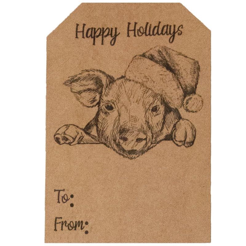 Natural Kraft Country Christmas Gift Tag Stickers – 2 x 3 Inch Vintage Farm Animal Designs – 100 Adhesive Labels Featuring Cow, Goose, and Pig – Eco-Friendly, Made in USA