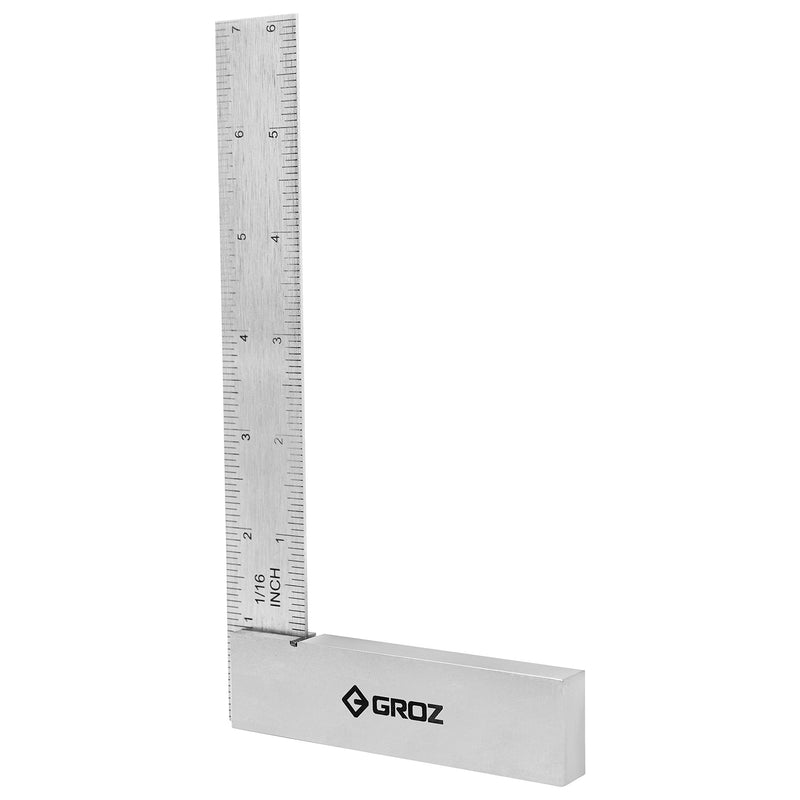 Groz 6" Graduated Workshop Steel Square, 0.00028" Squareness Tolerance, Hardened Spring Steel Blade, Precision Machinist Try Square for Layout, Setup and Inspection (01143) 6 Inch