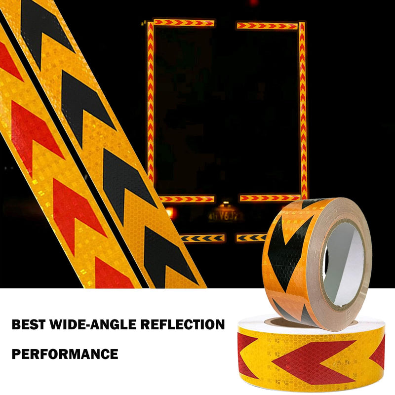 Arrow Reflective Tape 2" Outdoor Waterproof High Visibility Strong Adhesive Caution Reflector Safety Warning Conspicuity Tape Industrial Marking Tape for Vehicle Trailer Boat Sign (Red&Yellow, 82FT) Red&Yellow
