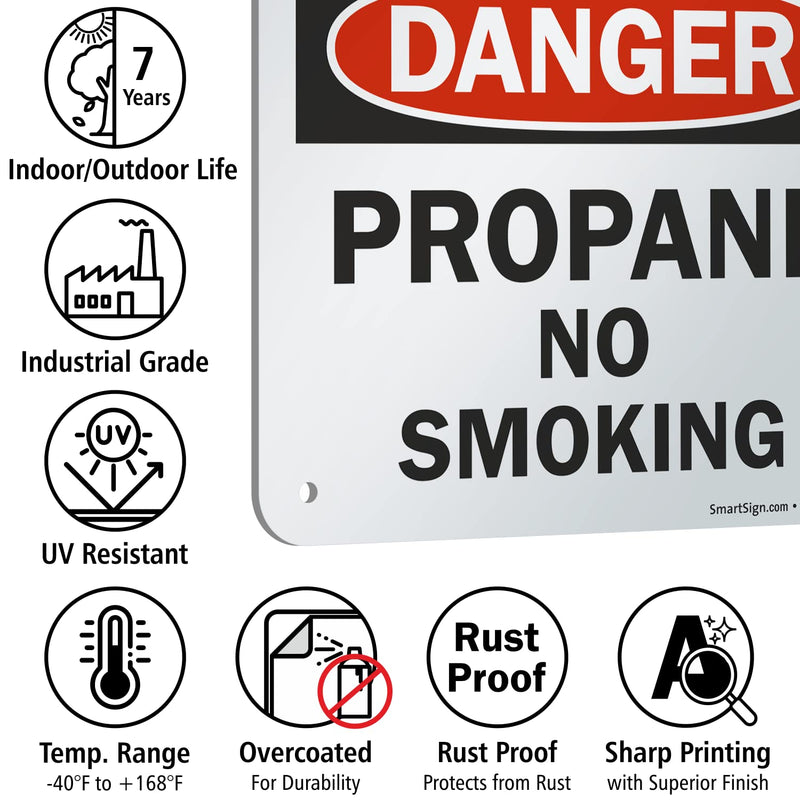 [Australia - AusPower] - SmartSign "Danger - Propane, No Smoking" NFPA Sign | 7" x 10" Aluminum 10" x 7" 