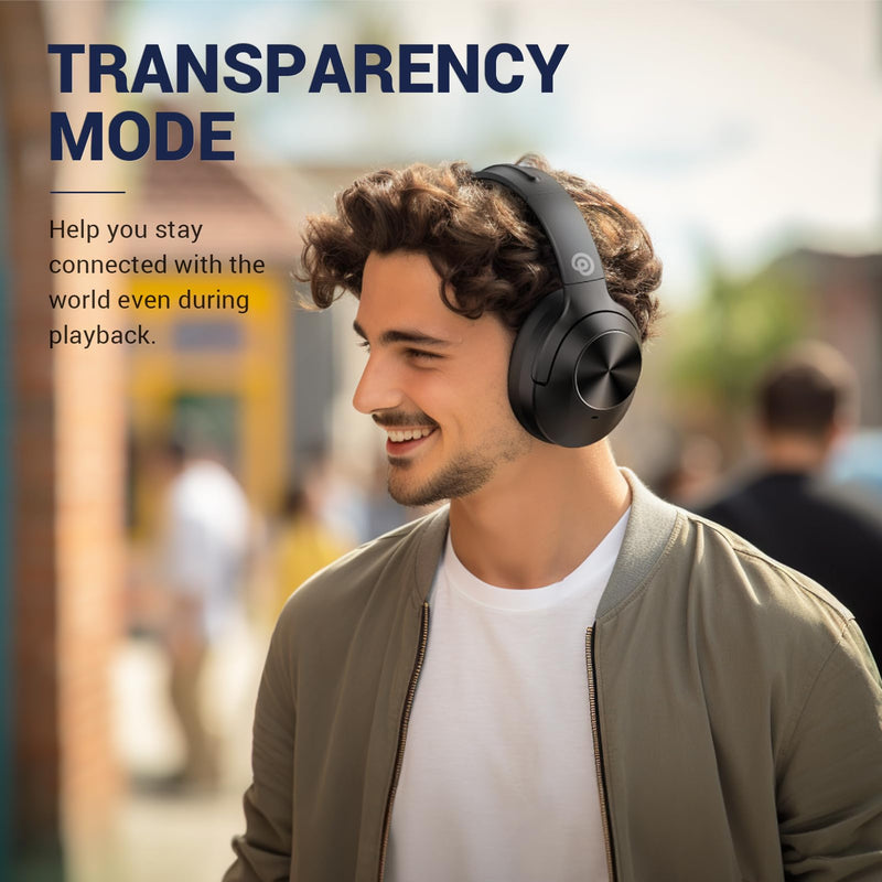 [Australia - AusPower] - Hybrid Active Noise Cancelling Headphones Wireless Over Ear Bluetooth Headphones with Microphone Deep Bass, Wireless Headphones with Hi-Fi Audio, Memory Foam Ear Cups, 30H Playtime - Black 