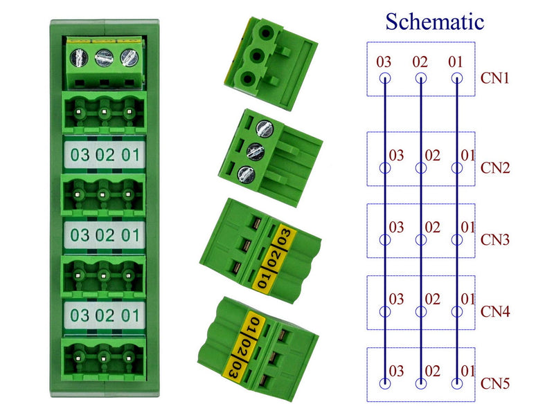 [Australia - AusPower] - Slim DIN Rail Mount 10A/300V Pluggable Screw Terminal Block Distribution Module (5x3 Position) 5x3 Position 