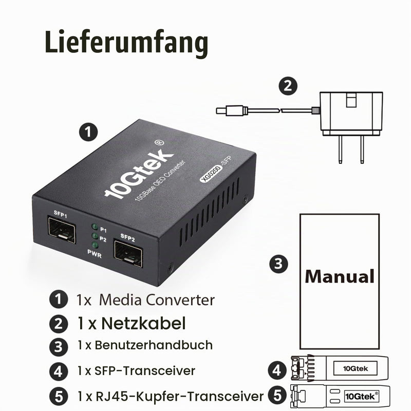 10Gtek SFP+ Media Converter G0200-SFP (Kit #33), 10GBase-T Reach 30 Meters, SFP+ LR Module, 10 km, SMF, 1310 nm Kit#33: 10km X1