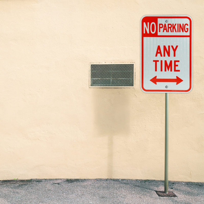 2 Pack No Parking Anytime Sign with Arrows, No Parking Sign, 18 x 12 Inches Engineer Grade Reflective Sheeting Rust Free Aluminum, Weather Resistant, Waterproof, Durable Ink, Easy to Mount Red-No Parking Anytime-2 Pack