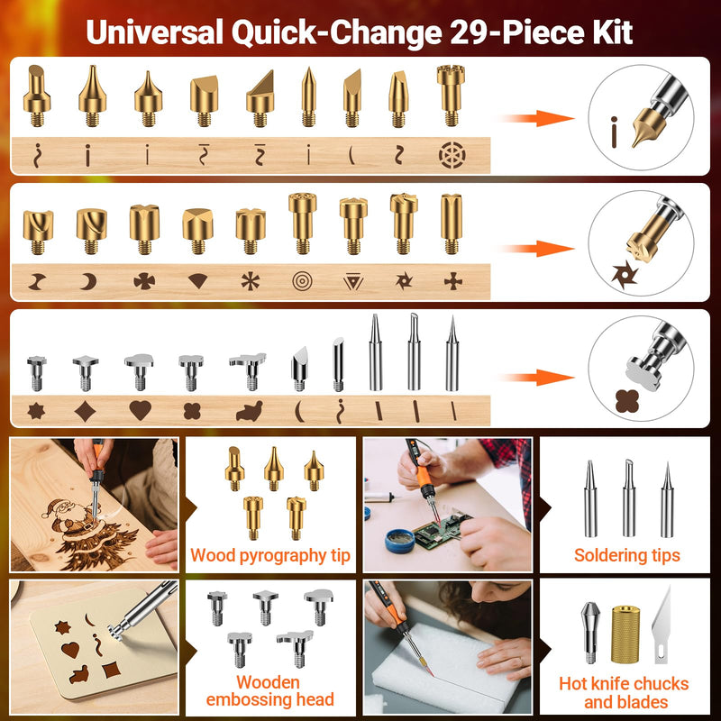 Pyrography Soldering Iron Set, Pyrography Piston Set, Temperature Adjustable 200 ~ 500 °C for Wood, Leather Burning Iron, DIY Gift Set, Coloring Pencils, Leather Engraving Welding, Sculpture, Wood Pyrography