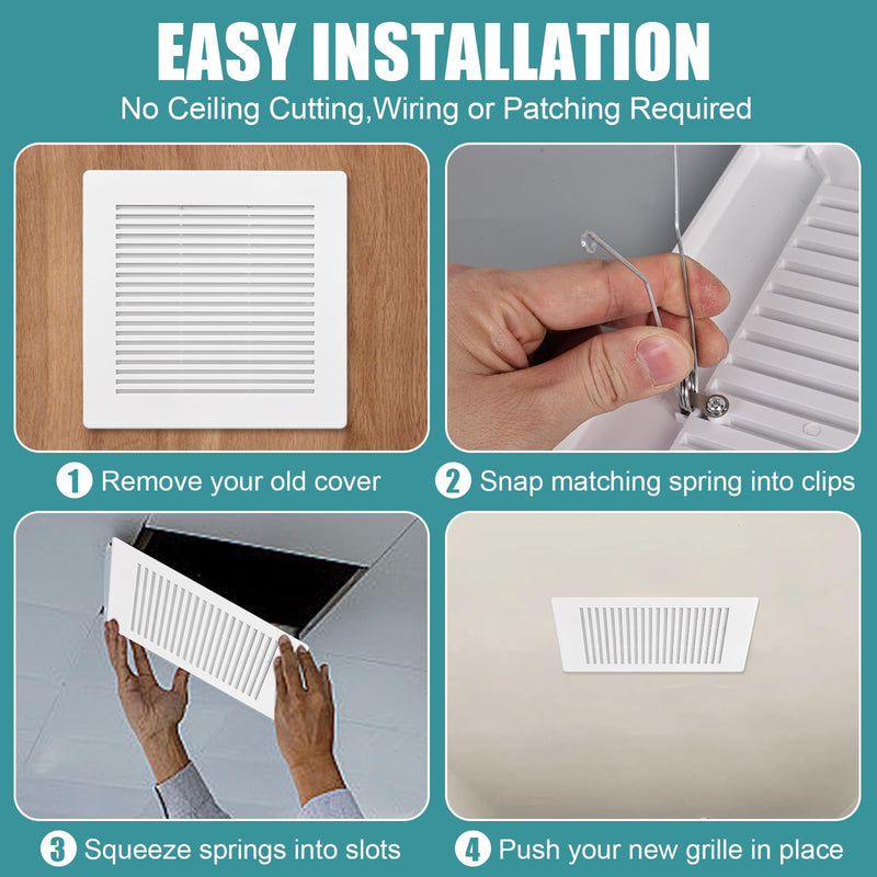 Bathroom Exhaust Fan Cover with Spring,(2 Piece 12"x 12") Grille Bathroom Fan Cover Replacements, White ABS Plastic Cover Square Ceiling or Wall-Mount Exhaust Fan,Air Diffuser cover 2P 12x12 inch