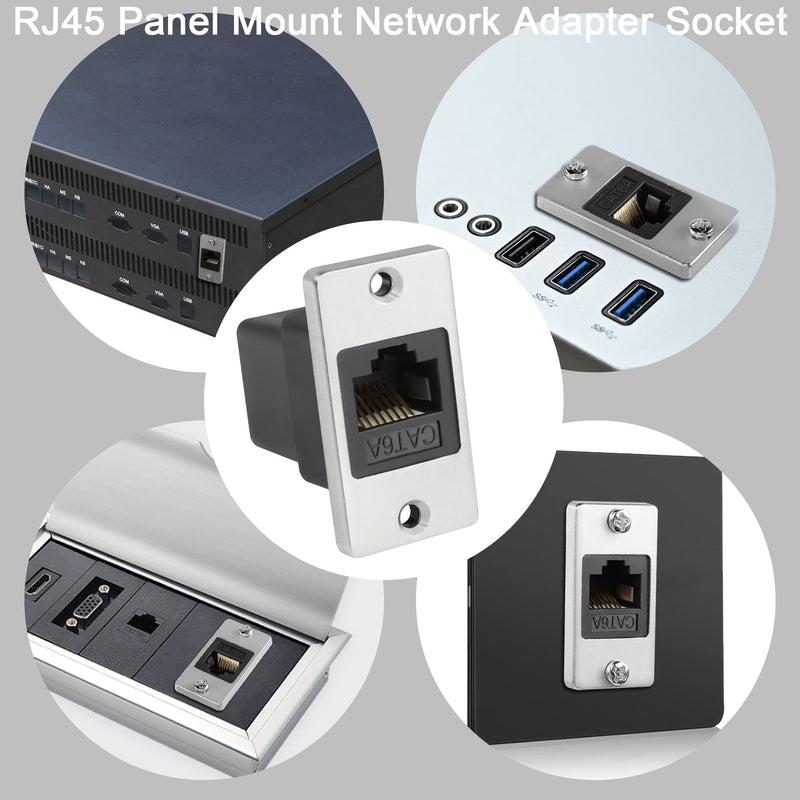 QIANRENON RJ45 Rectangular Network Panel Adapter Cat6A Female to Ethernet Female Mounting Shielded Socket for Desktop Devices Walls