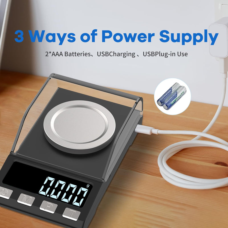 [Australia - AusPower] - Digital Milligram Scale 100g/0.001g rechargeability, High Precision Portable Jewelry Scale, Powder Scale, Micro Scale for Powder Medicine, Gold, Gem, Reloading, Calibration Weight 