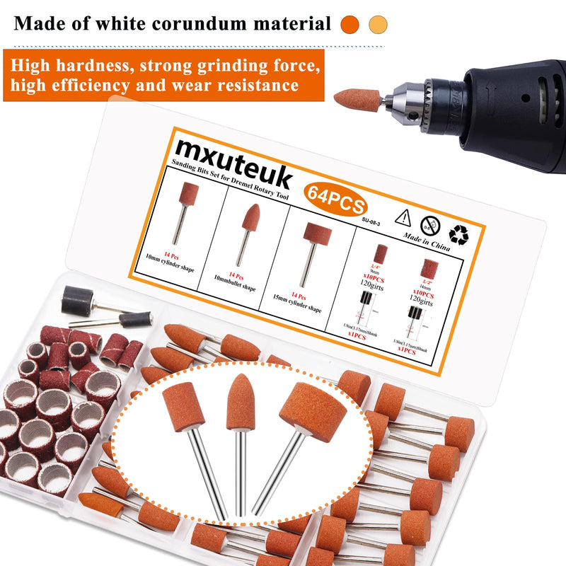 [Australia - AusPower] - mxuteuk 64 x Dremel Grinding Attachments for Dremel Rotary Tools, Includes 42 Aluminium Oxide Whetstones (1/8 Inch Shank) and Grinding Drums and Accessories for Rust Removal, Polishing and Machining 