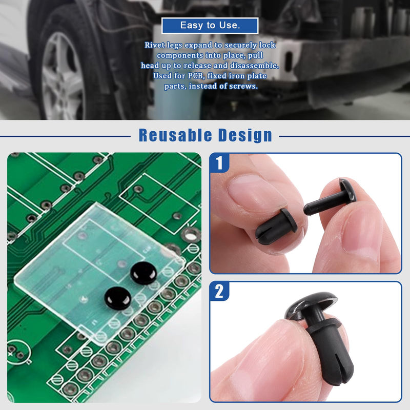 [Australia - AusPower] - Glarks 240pcs 8 Sizes Nylon Removable Push Head Fasteners Rivets 2MM 3MM 3.5MM 4MM 5MM Black Push Pin Clip Rivets Car Bumper Retainer Clips Bumper Shield Retainer Push-in Screw Bumper Push Rivet Clip 