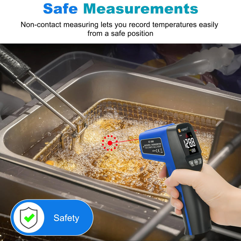[Australia - AusPower] - Infrared Thermometer, Digital Temperature Gun -58°F ~1076°F Laser IR Temp Gun with Adjustable Emissivity & Max and Min Measure, Laser Temp Gun for Cooking, Pizza Oven, Grill & Engine XE-680 