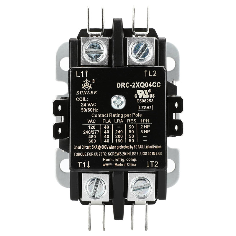 [Australia - AusPower] - SunLee UL 2 Pole FLA 40 Amp Coil 24 VAC 50 RES Contactor 45GG20AJ Replacement for Air Conditioner Condenser Compressor Heat Pump Refrigeration Contactor 2P 40A 24VAC 