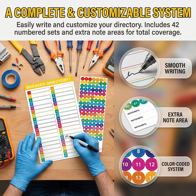 10 Sheets Breaker Panel Labels Electrical Box Sticker Numbers Breaker Panel Labels Electrical Sticker Number Catalog Load Center Adhesive Waterproof Reusable（Colorful） Colorful