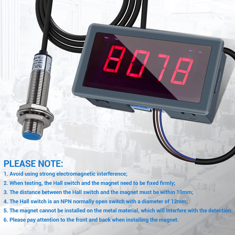 [Australia - AusPower] - Digital LED Tachometer, Icstation RPM Speed Meter AC 110V 220V Digital Motor Tachometer with Hall Proximity Switch Sensor NPN for Lathes, Conveyor Belts, Quality Inspection Machines 