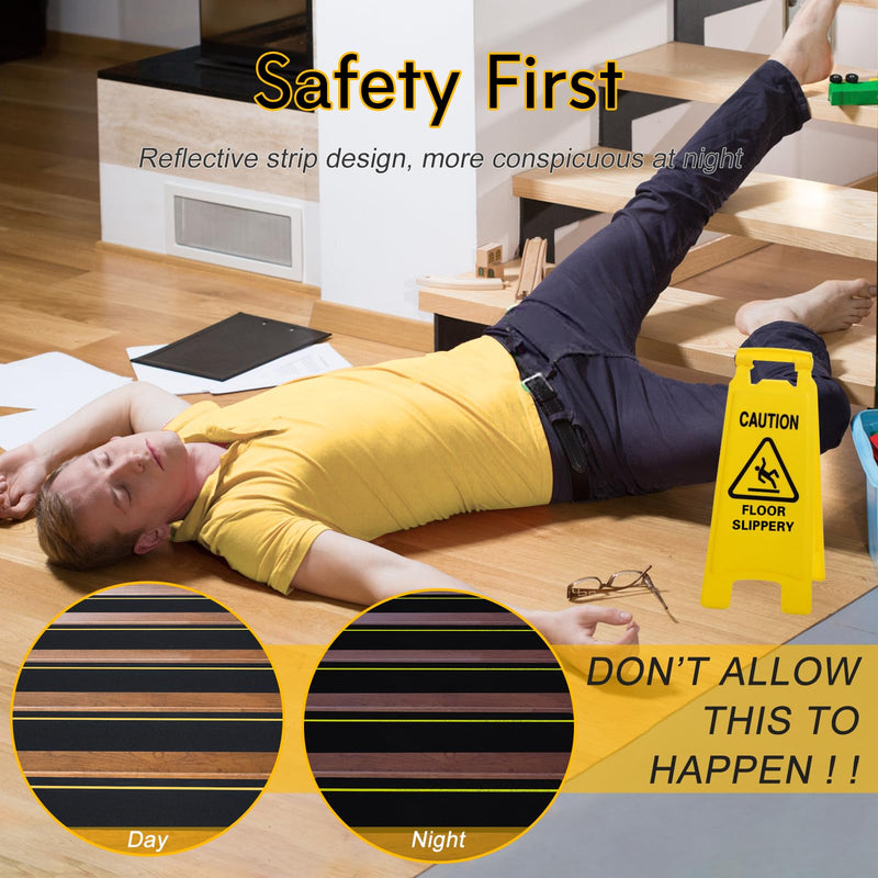 S&X Heavy Duty Anti Slip Tape 6 Inch x 60 Ft, 2X Longer Enhanced Adhesive Grip Tape with Reflective Strip, Outdoor Stair Treads Non-Slip for Steps Ramps Boats Decks Long-Lasting 6" X 60' Black/Reflective