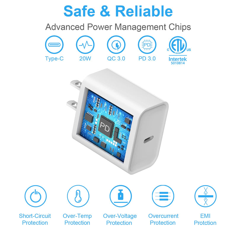 [Australia - AusPower] - [2 Pack] iPhone 15 14 13 12 11 Charger Block, USB C Wall Charger 20W PD Power Adapter for iPhone 15/15Pro/15Pro Max/15Plus/14/13/12/11, iPad 2Pack 