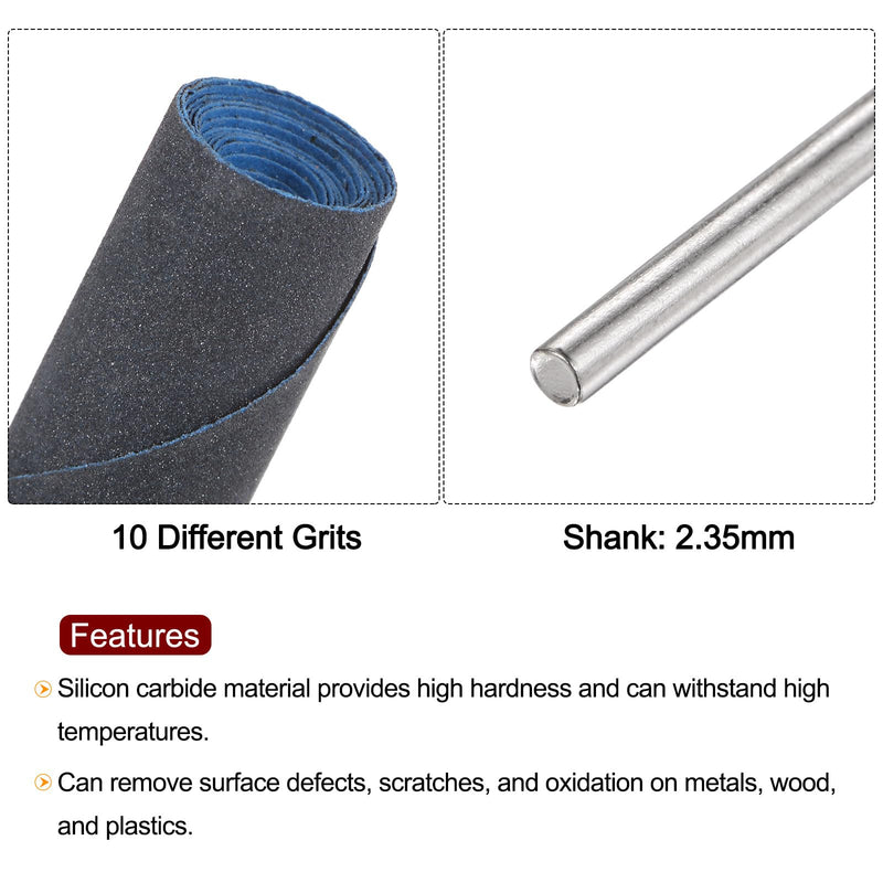[Australia - AusPower] - QUARKZMAN 10pcs Sanding Sleeve Roller Set 180-7000 Grit 2.35mm Shank Sanding Drums Sleeves Cylinder Grinding Head for Woodworking Glass Metal Polishing 
