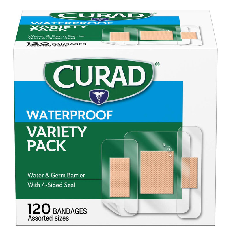 [Australia - AusPower] - Curad Waterproof Bandage Variety Pack, 3 Styles Included; Assorted Size, 120 Bandages 