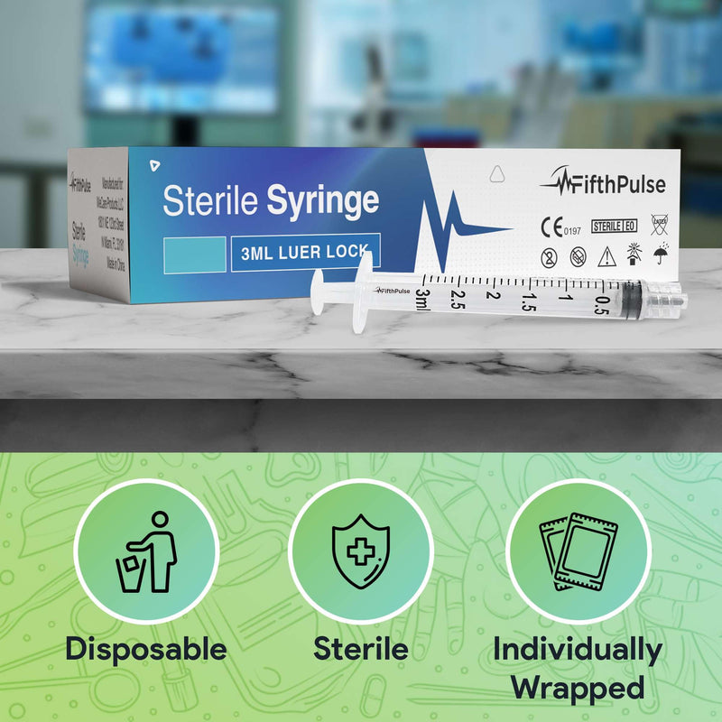 [Australia - AusPower] - 3 ml Syringe without Needle - 25 Pack of Individually Wrapped Disposable Syringes - Good for Medical, Scientific Lab, Home Use, and More - Sterile Luer Lock Syringes 3 ML 25 Pack 