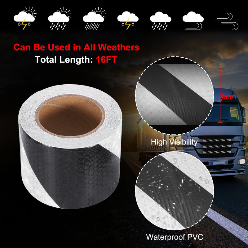 MECCANIXITY Reflective Tape, 2 Inch x 16 ft Warning Safety Sticker Night Reflectors Self-Adhesive Trailer Reflector Twill Tape for Cars Trucks Trailer, Black White 2 Inch x 16 Feet