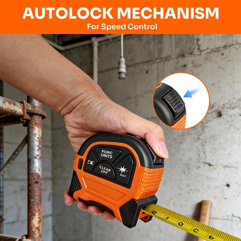 2-in-1 Laser Tape Measure, 197Ft Laser Measuring Tool & 16Ft Measuring Tape with M/in/Ft/Ft+in Units, Magnetic Hook - Pythagorean, Area, Volume, Digital Tape Measure for Woodworking and DIY