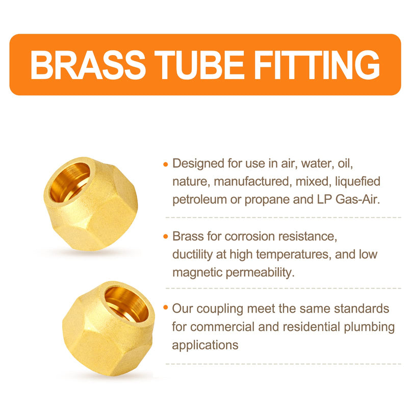 [Australia - AusPower] - GASHER 5PCS Brass SAE 45 Degree Flare Tube Fitting,3/8" Flare Nut Air Conditioning Copper Pipe Extension Butt Copper Tube Flare Nut 3/8" Flare 5 