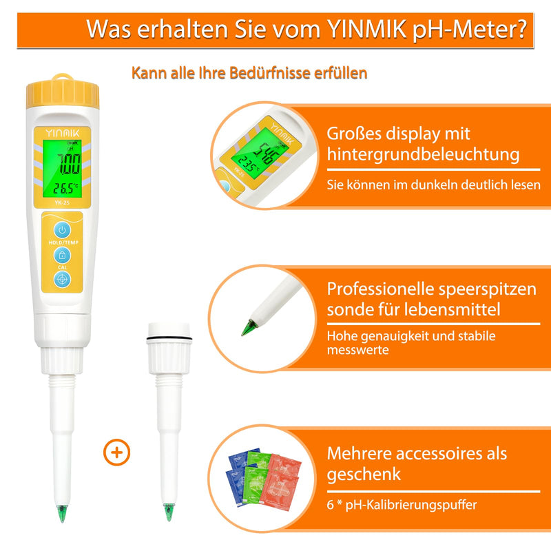 [Australia - AusPower] - YINMIK pH Meter for Food and Water, Precise Digital pH Meter for Meat, Cheese, Sauerkraut, Bread, Hot Sauce, Kombucha and Pool, Food pH Meter with LCD Display and ATC Function 