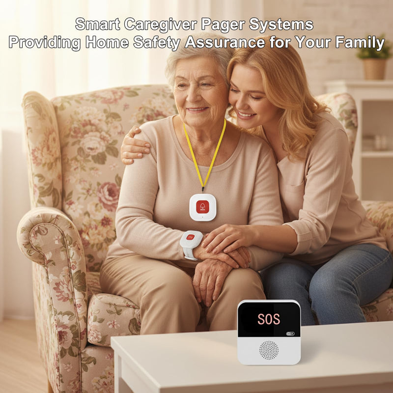 Wireless Caregiver Pager Life Alert System for Seniors No Monthly Fee, Wi-Fi APP Control Medical Alert Systems for Seniors at Home, Waterproof Call Button for Elderly, Patients, Disabled 1 Receiver+1 Button+1 Watch