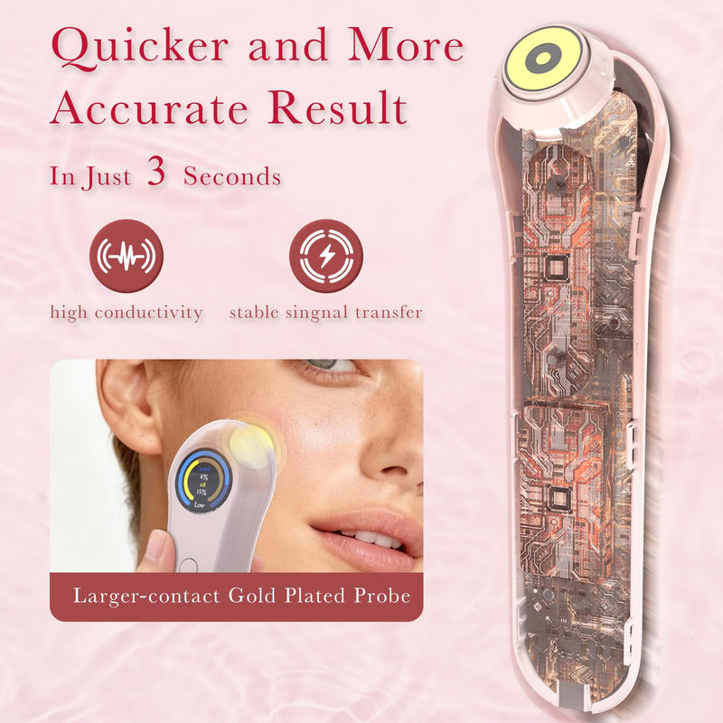 Portable Skin Hydration Tester Home Use, Real-Time Skin Moisture Meter Testing Water & Oil Level with TFT Display, Fast & Accurate Mode Face & Body Hydration Monitor, Skincare Gifts for Women