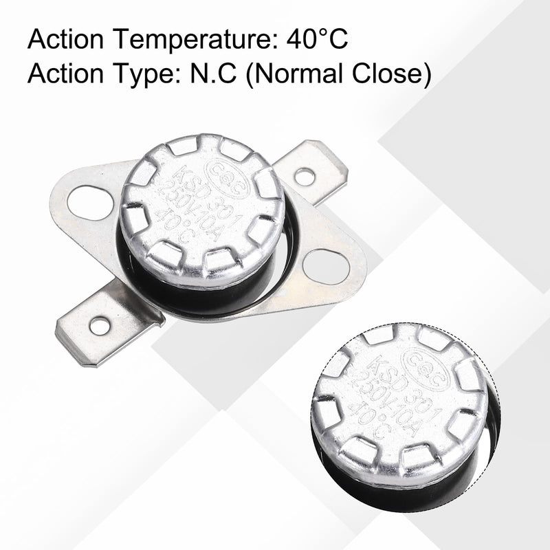 QUARKZMAN KSD301 Thermostat 40°C/104°F 10A Normally Closed NC Adjustable Snap Panel Temperature Switch for Microwave Oven Coffee Machines Pack of 8 Bakelite Material