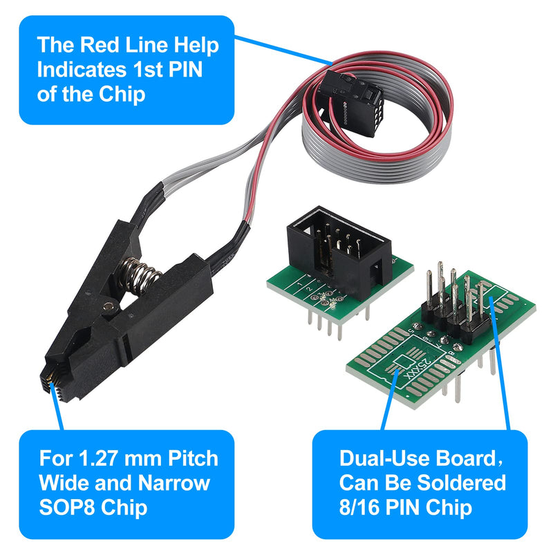 [Australia - AusPower] - AiTrip EEPROM BIOS USB Programmer CH341A + SOIC8 Clip + 1.8V Adapter + SOIC8 Adapter for 24 25 Series Flash 