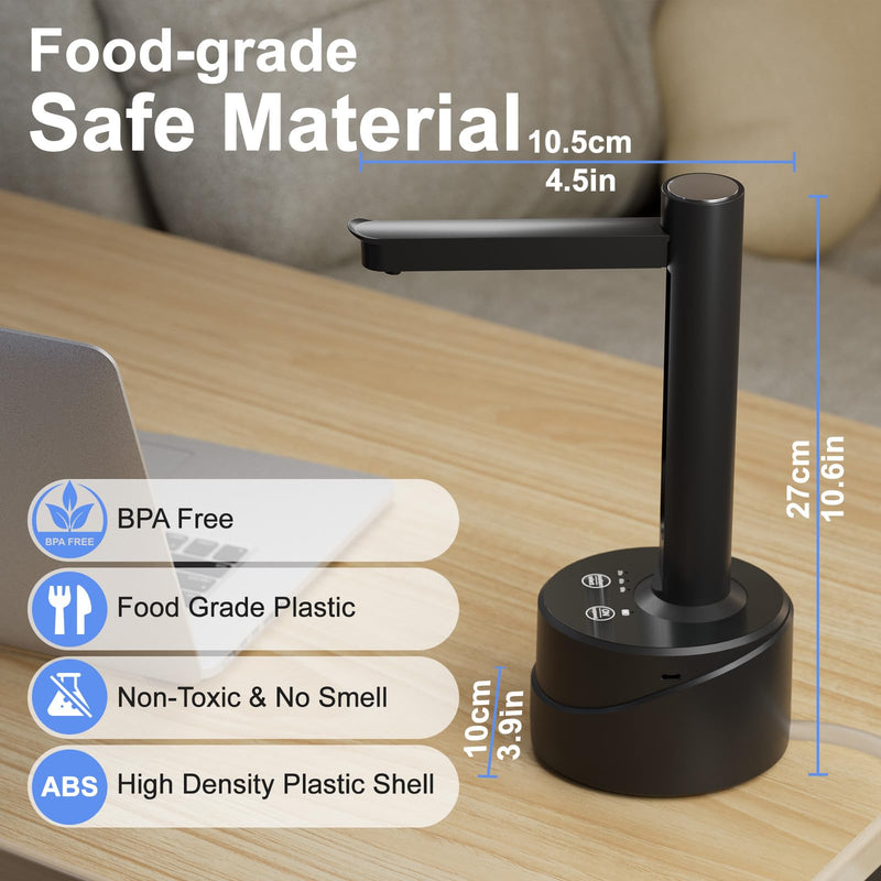 Latedaux 5 Gallon Dual-use Desktop Electric Water Bottle Dispenser, USB Type-C Charging Automatic Countertop Drinking Water Bottle Pump for 2-5 Gallon, Smart Water Jug Dispenser for Camping(Black) Black